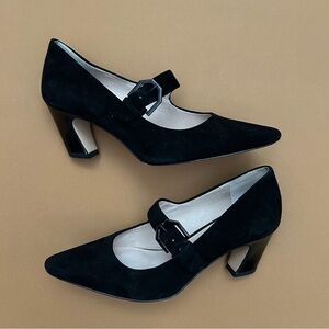 Louise et Cie “Heba” Black Suede Curved Heel Buckle Leather Size 6